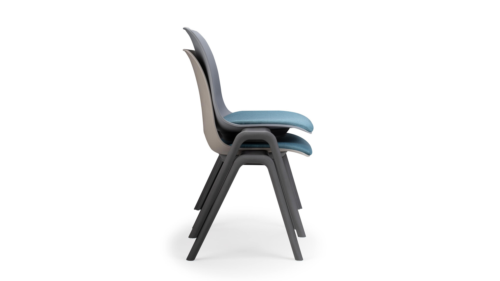 Verco 4U Simple-Stacking Chairs With Seat Pad Grey Taupe Finish Blue Seat Family Image Stacked