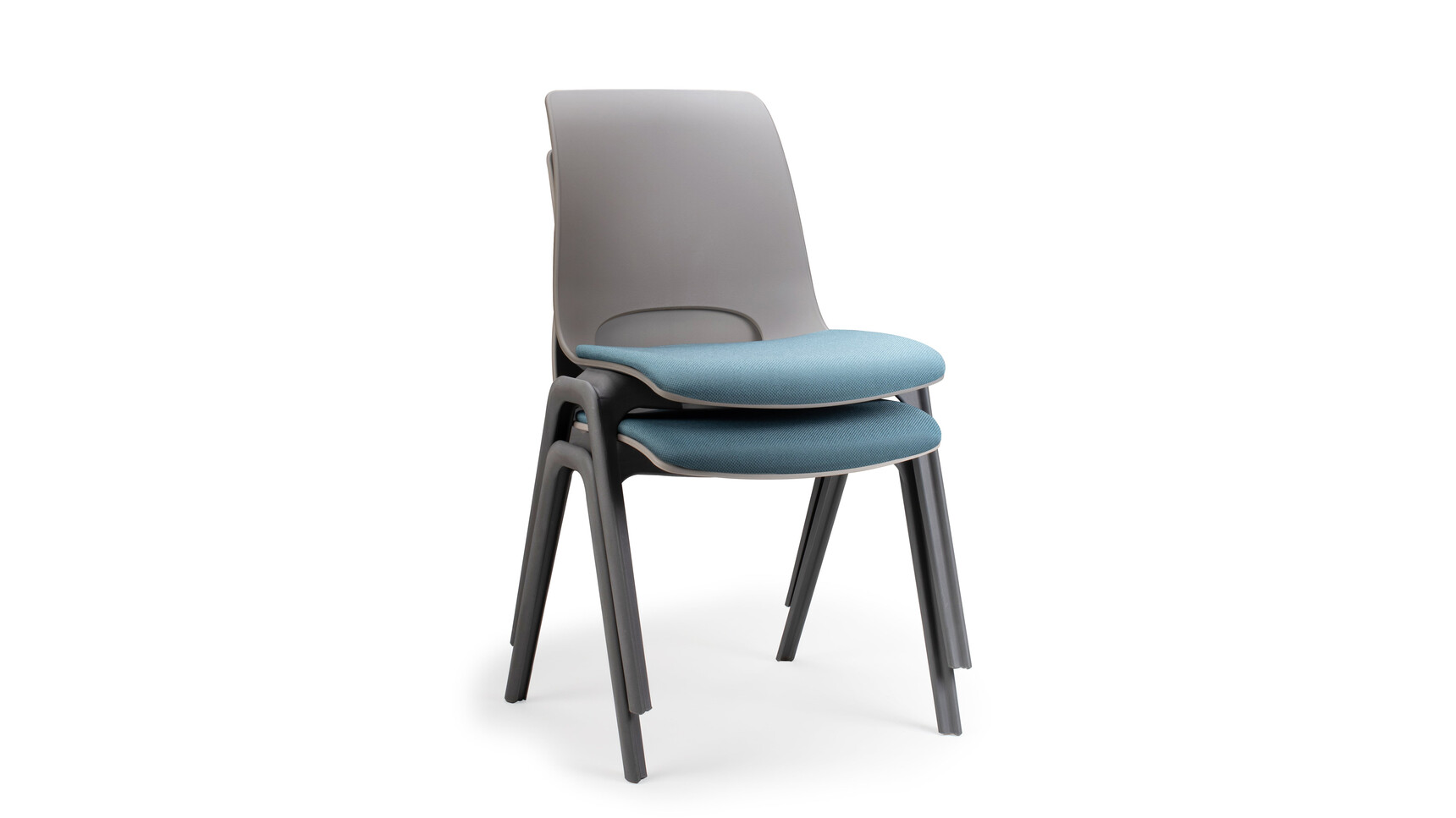 Verco 4U Simple-Stacking Chairs With Seat Pad Taupe Finish Blue Seat Family Image Stacked