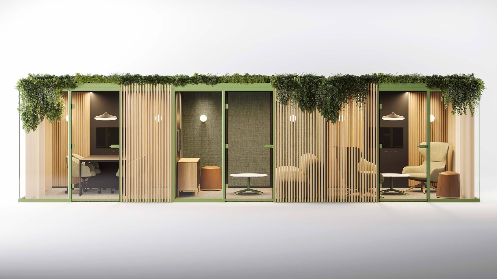 Boss Design Eden Meeting Pods Reed Green Configuration Joined With Manifestations In Situ Image