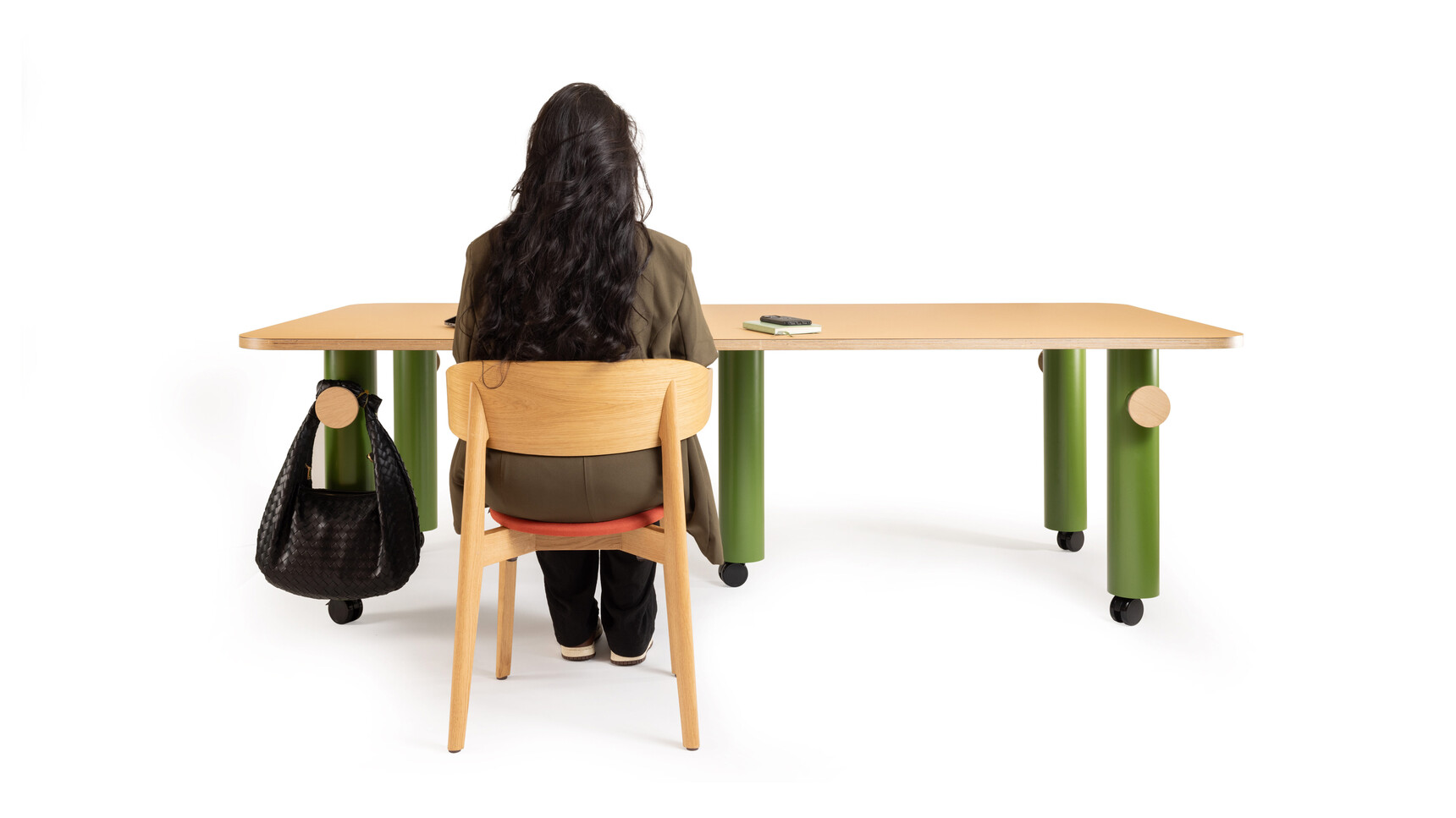 Deadgood Branch Meeting Table Wood Top Green Legs With User Family Image