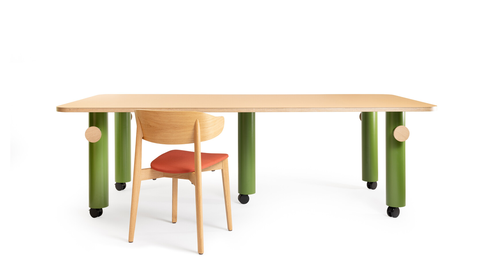 Deadgood Branch Meeting Table Wood Top Green Legs With Chair Family Image