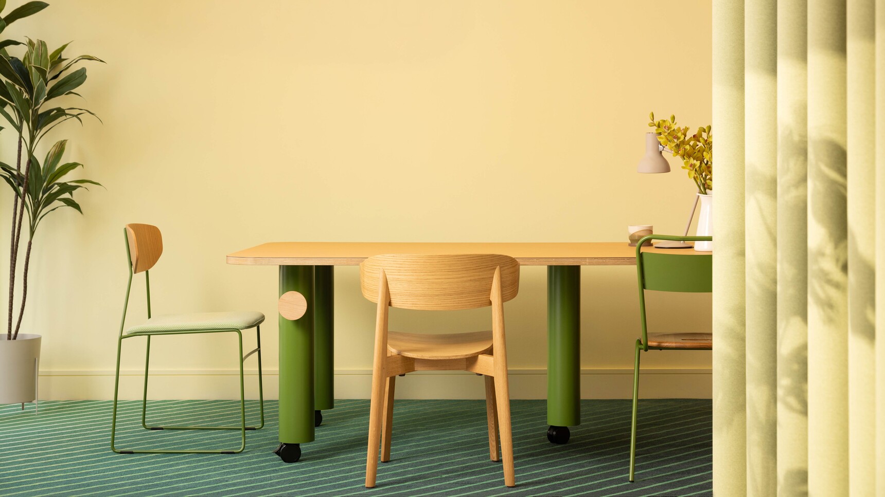Deadgood Branch Meeting Table Wood Top Green Legs In Situ