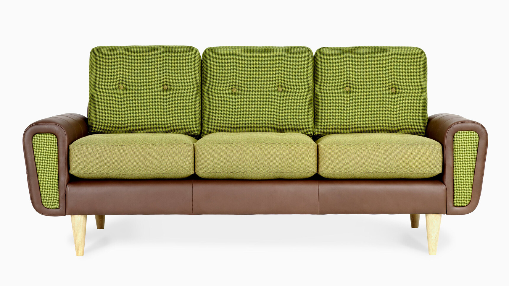 Deadgood Harvey Sofa | 3 Person Green Upholstery Brown Leather Family Image