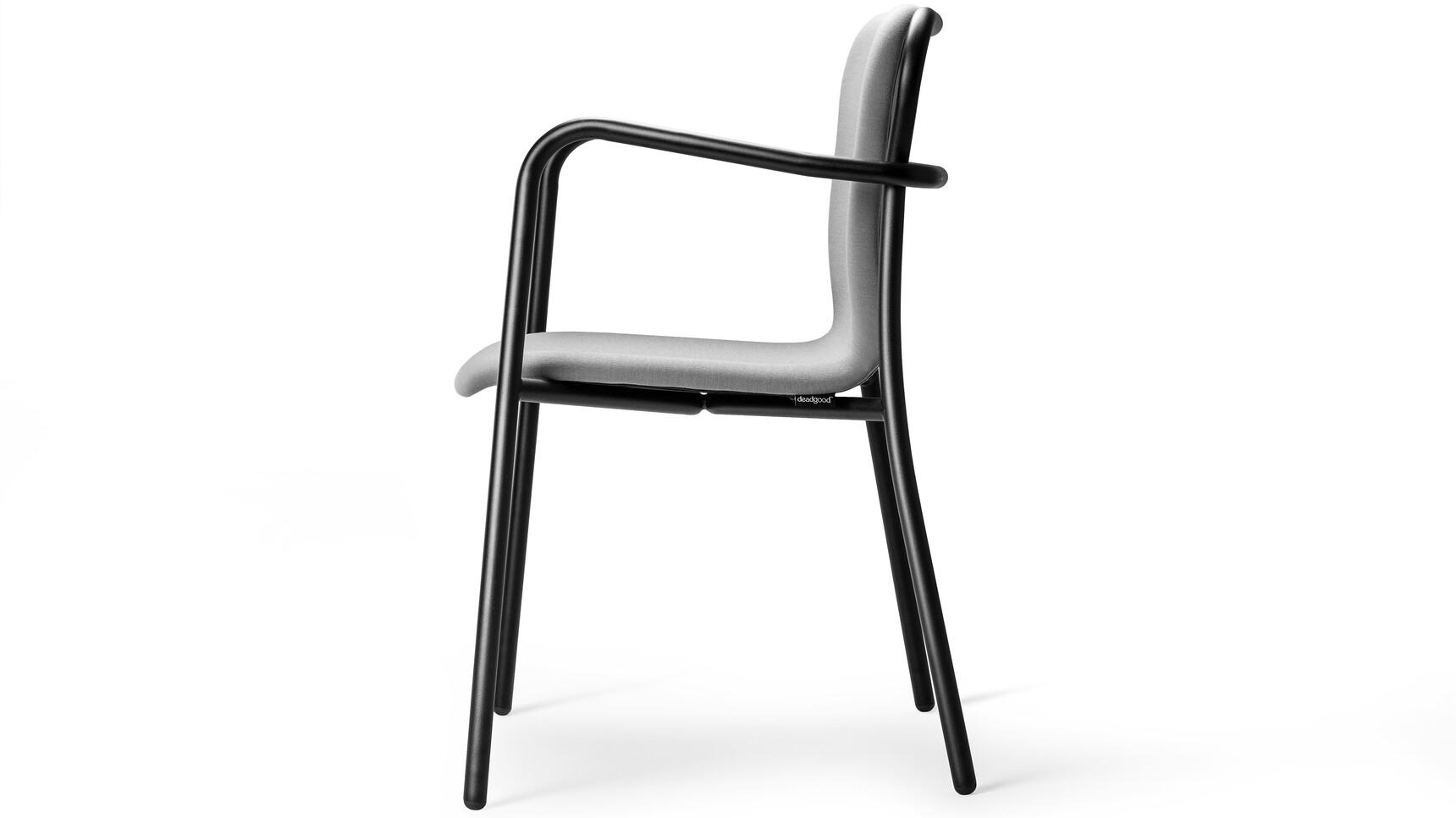 Deadgood Hug Soft Dining Chair With Arms Grey Upholstery Black Frame Side Angle Family Image