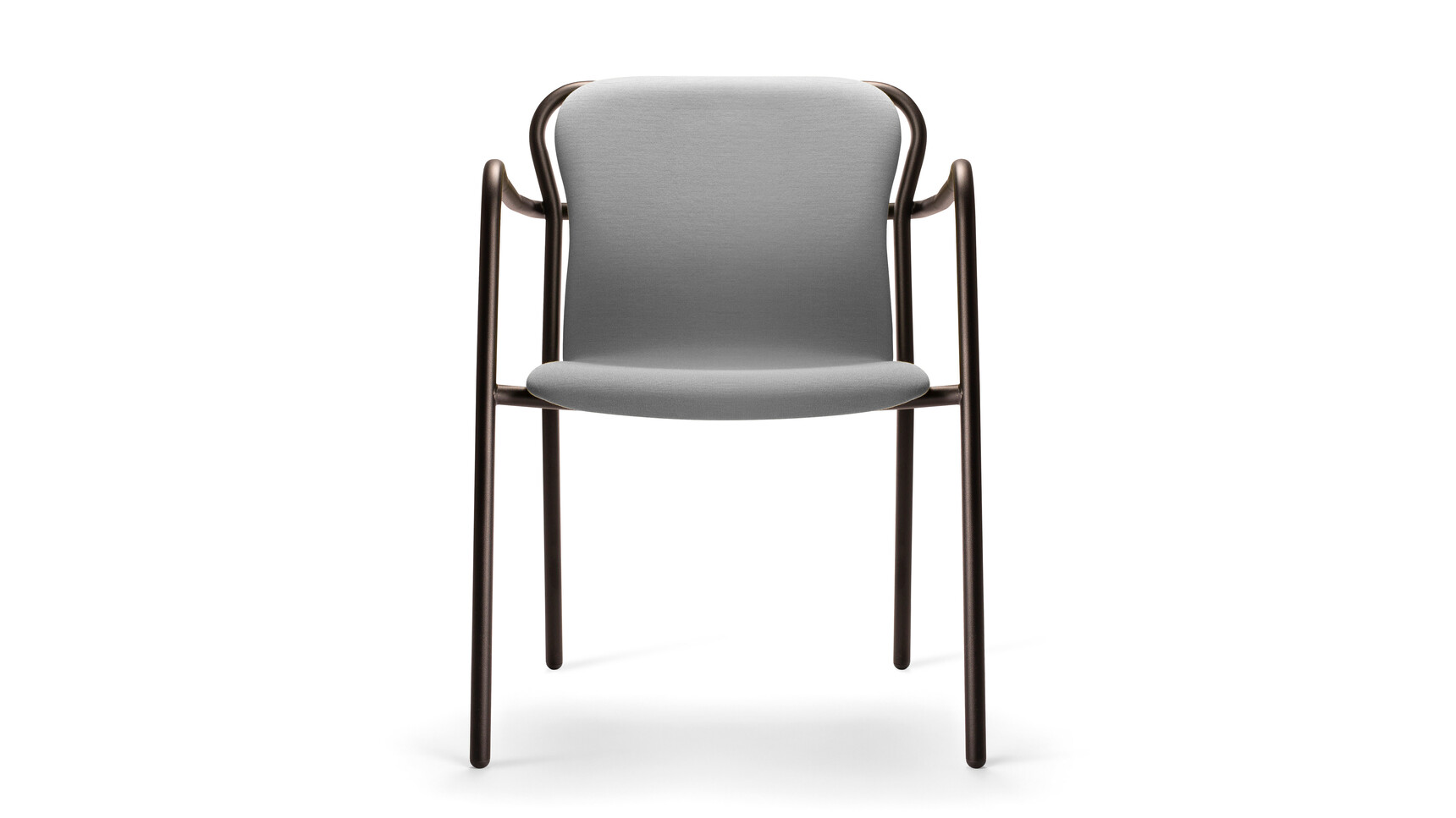 Deadgood Hug Soft Dining Chair With Arms Grey Upholstery Black Frame Front Angle Family Image
