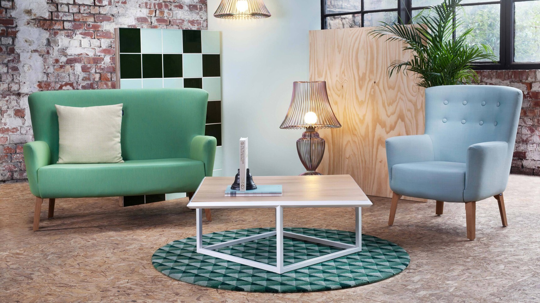 Deadgood Love Lounge Chair Blue Upholstery With Love Sofa In Situ