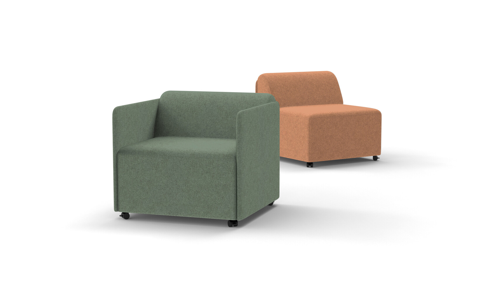 Deadgood ReWork Low Armchair Green Upholstery With ReWork Modular Sofa Orange Upholstery Family Image