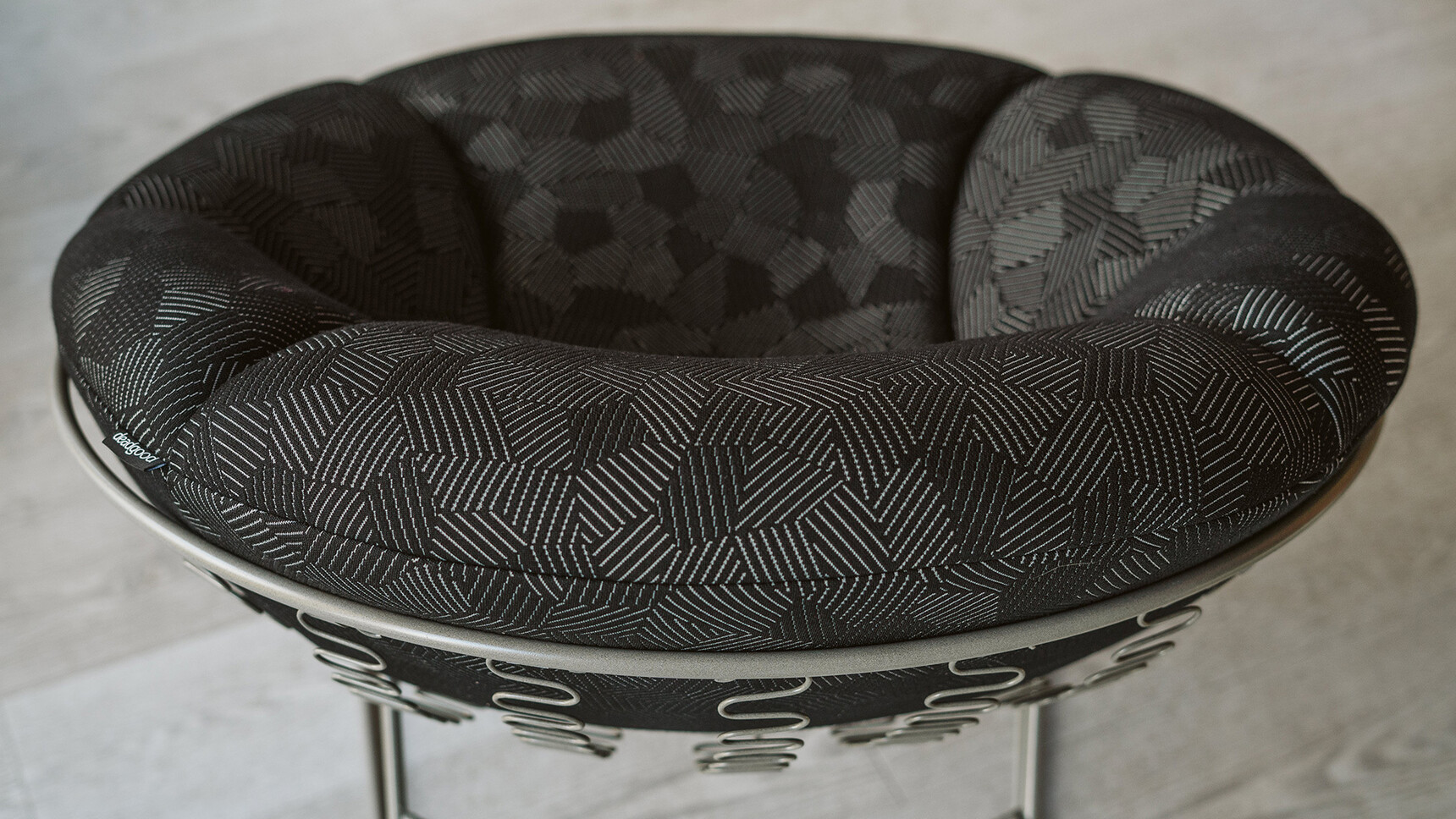 Deadgood Sprung Lounge Chair Black Pattern Upholstery Grey Finish Family Image