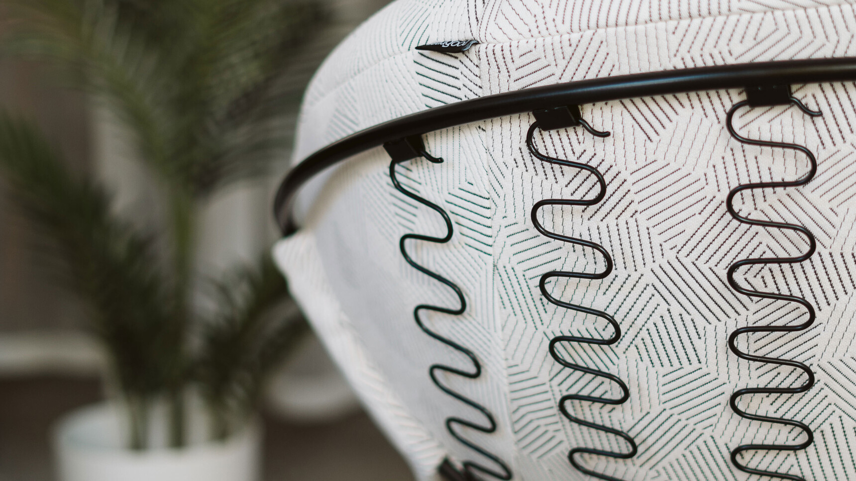 Deadgood Sprung Lounge Chair Black Frame White Pattern Upholstery Detail Image