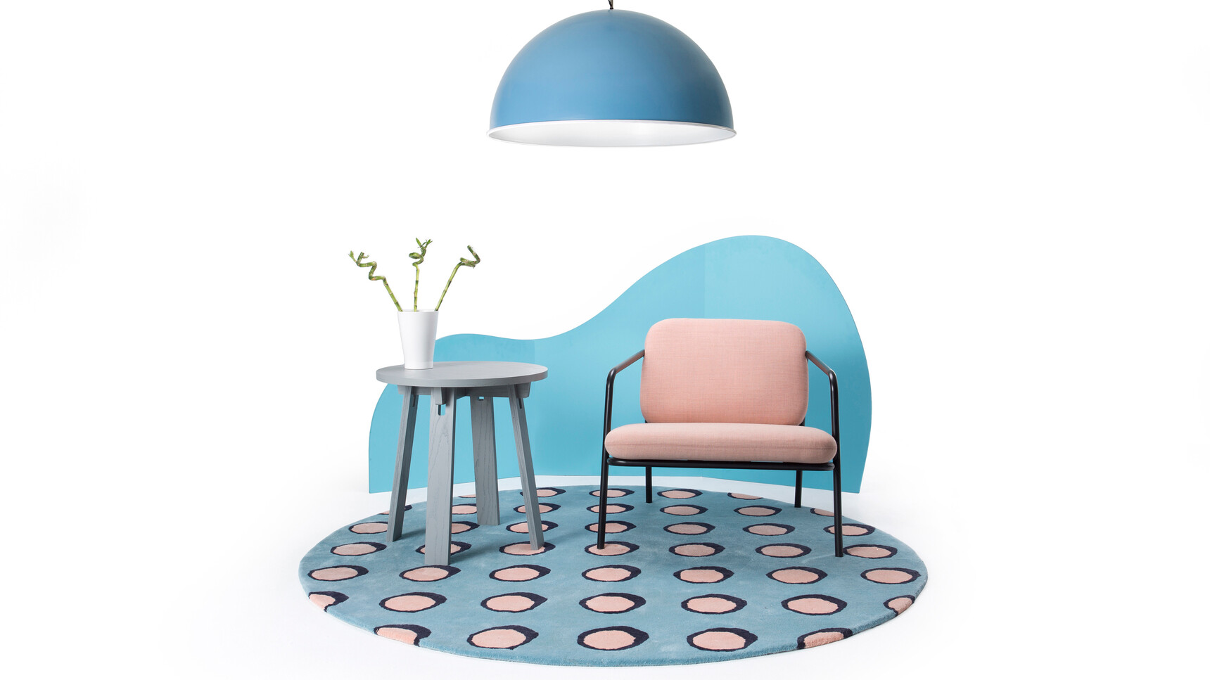 Deadgood Spun Light | Large Blue Finish With Marra Side Table Family Image