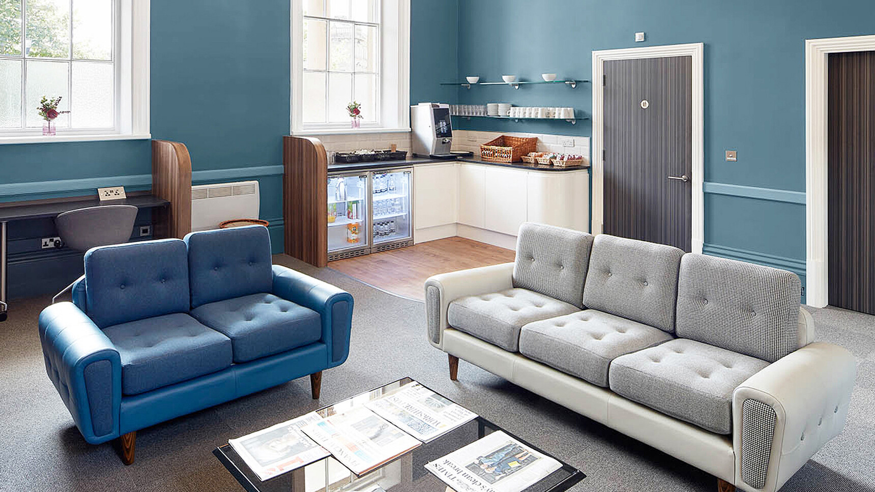 Deadgood Turn Coffee Table Black Frame Finish With Harvey Sofa In Office Setting