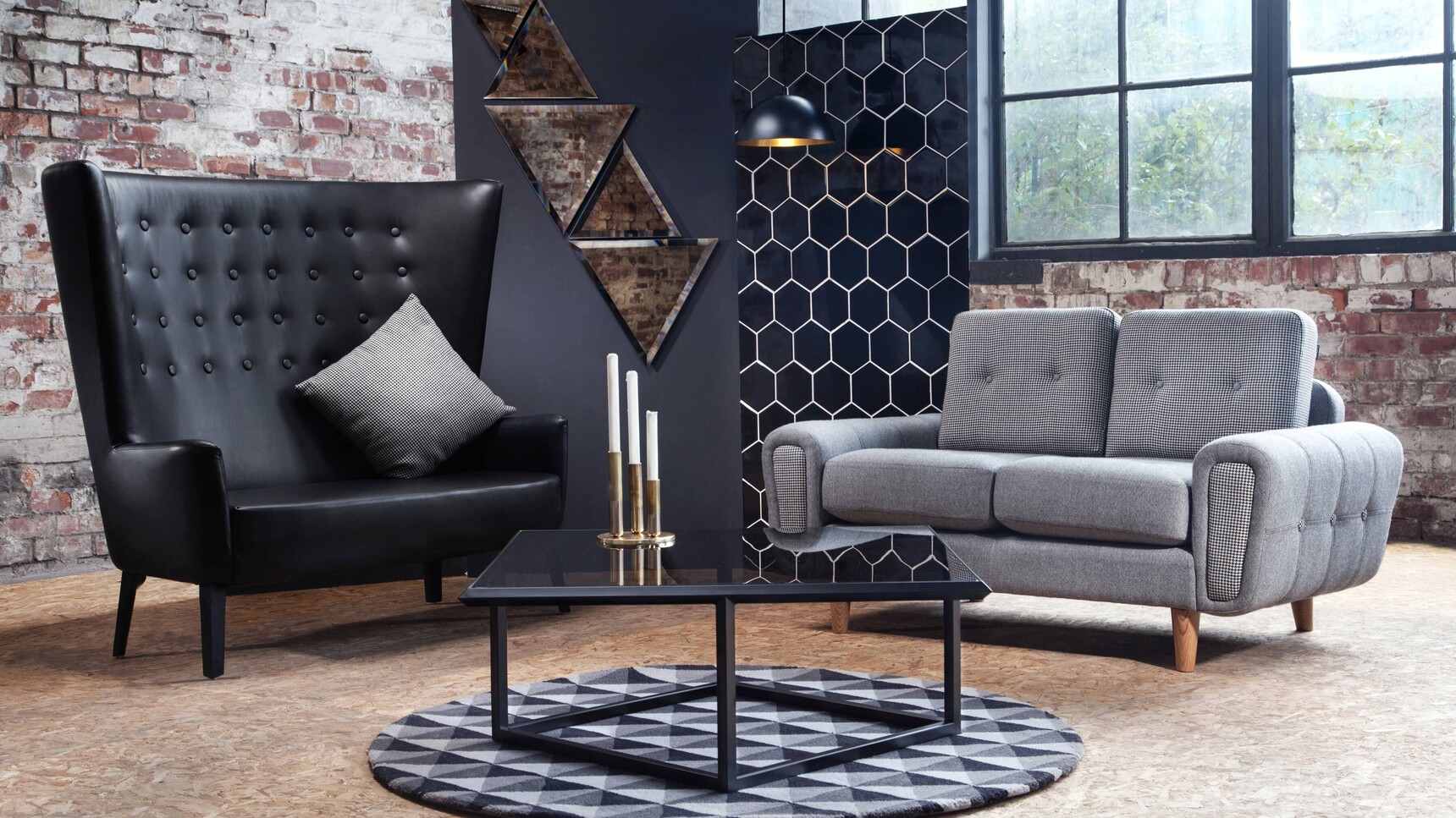 Deadgood Turn Coffee Table Smoked Glass With Harvey And LoveUp Sofa In Situ