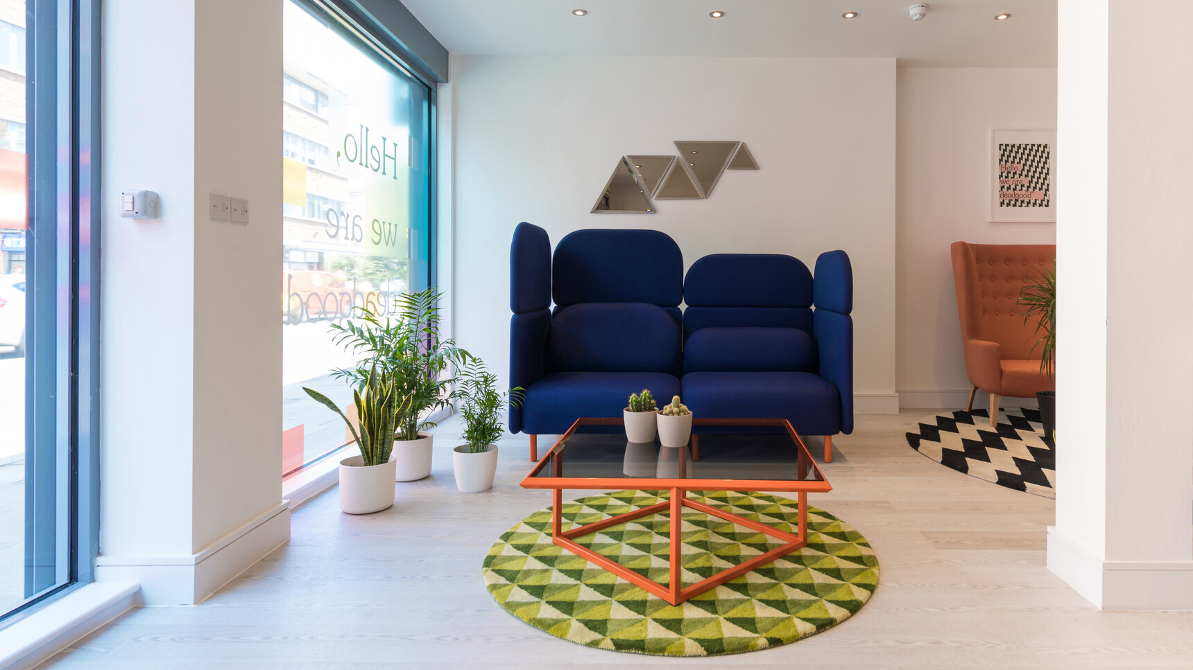 Deadgood Turn Coffee Table With Scafell Cave Sofa In Office Setting