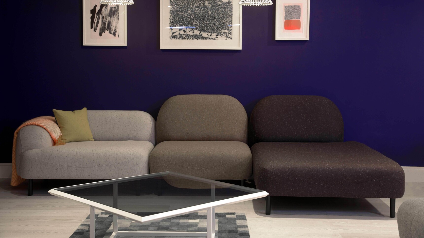 Deadgood Turn Coffee Table Signal White Frame With Scafell Sofa In Office Setting