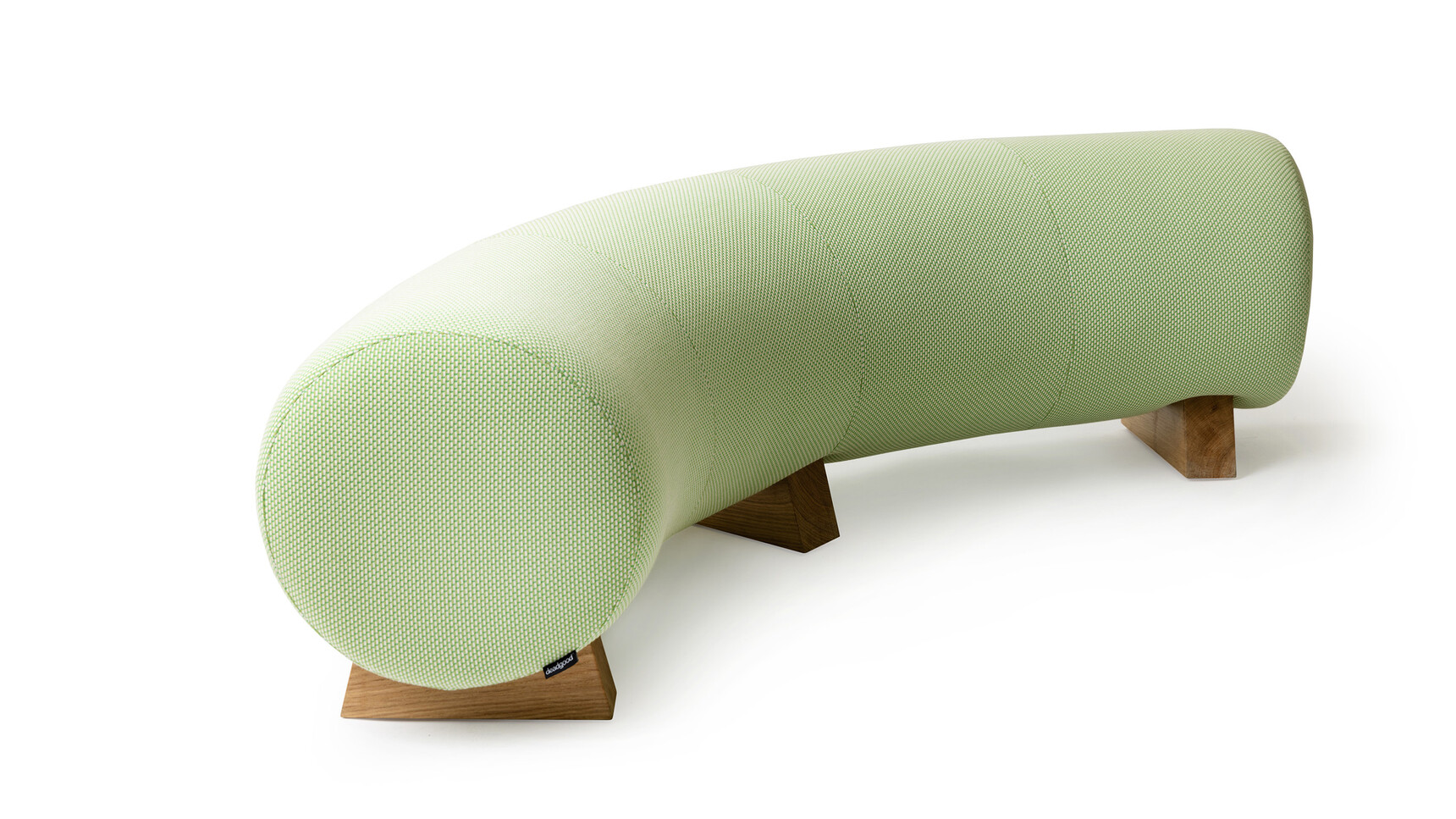 Deadgood Woody Bench | Curve Green Upholstery Wood Base Family Image