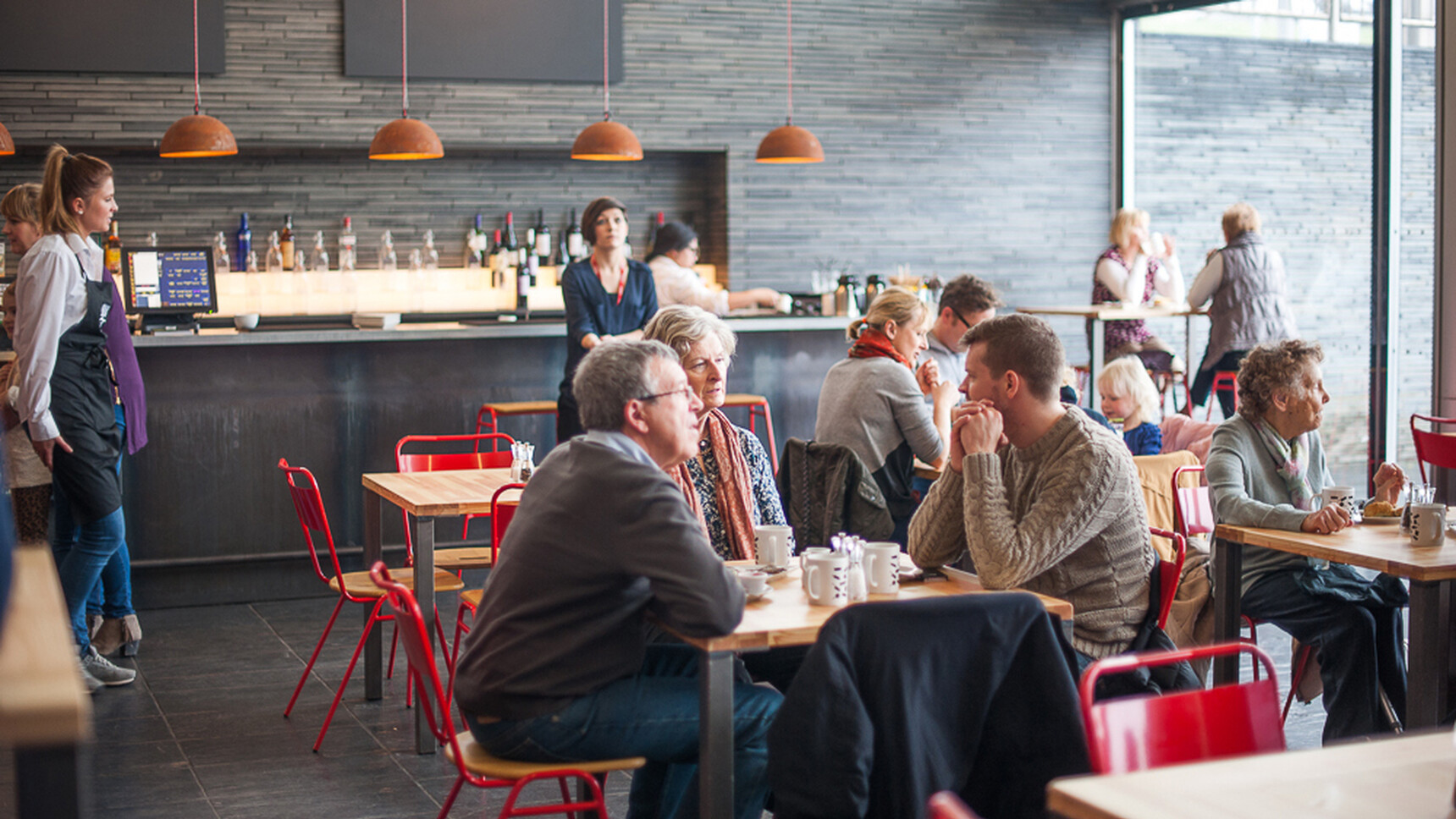 Deadgood Working Chairs Red Frame In Cafe Setting