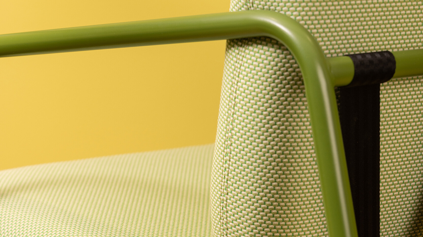 Deadgood Working Lounge Armchair Green Frame Finish Back Angle Detail Image Of Frame