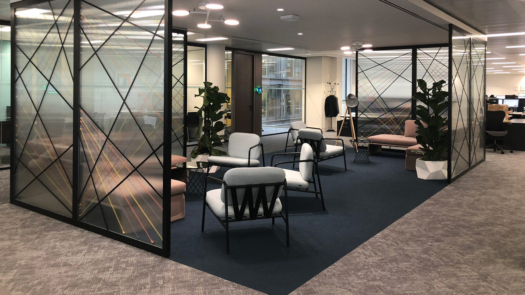 Deadgood Five Working Lounge Armchairs Jet Black Frame In Reception Setting