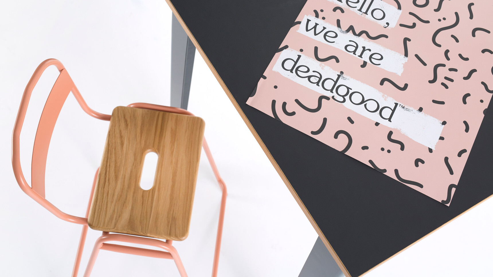 Deadgood Working Cross Stool Beige Red Frame At Table Detail Image
