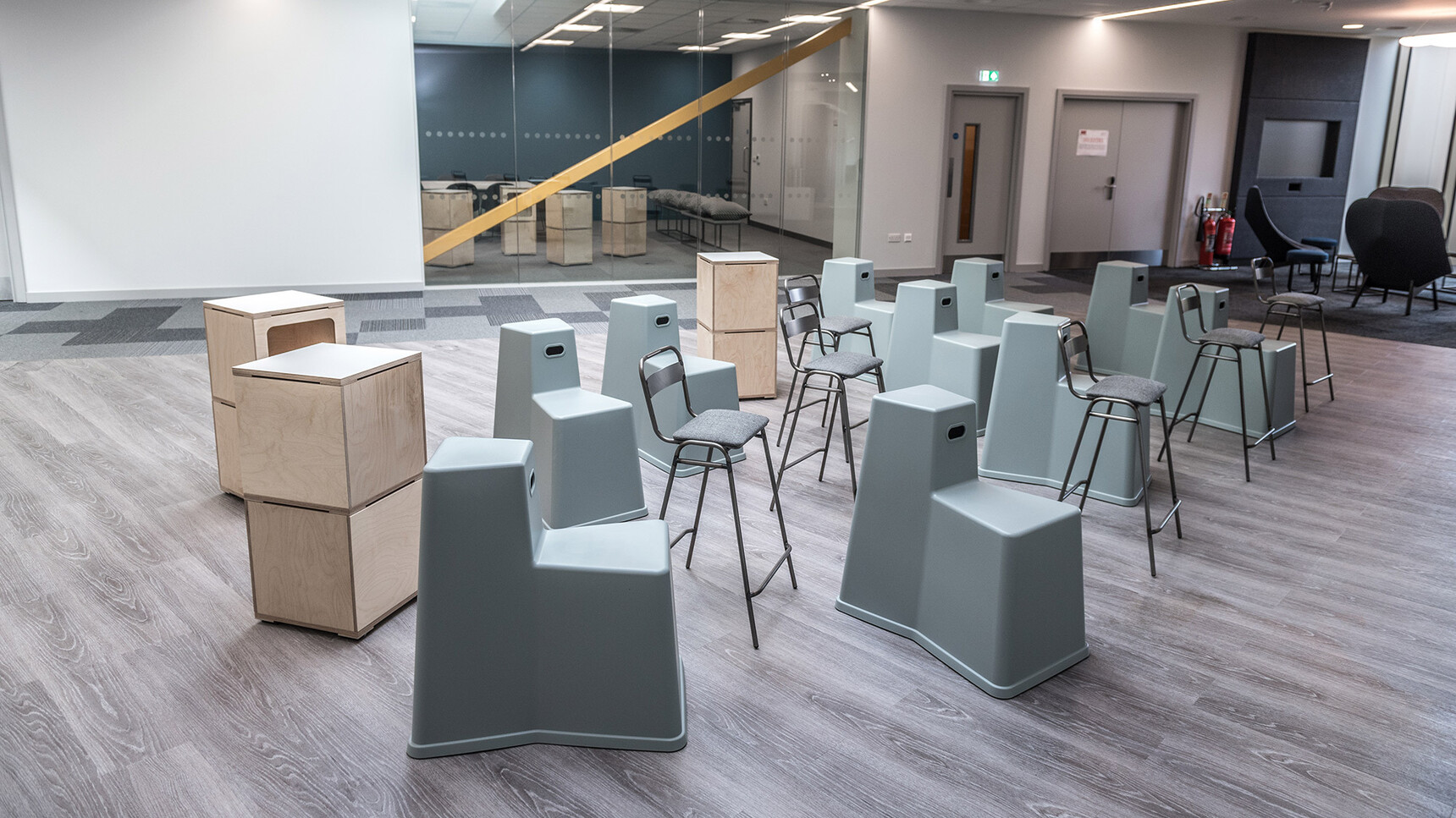 Deadgood Working Cross Stool With Upholstered Seats In Office Environment