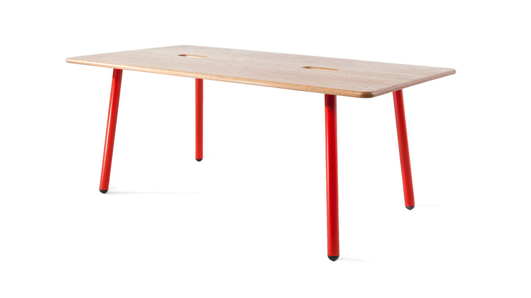 Deadgood Working Table | Large Solid Oak Top Red Frame Family Image