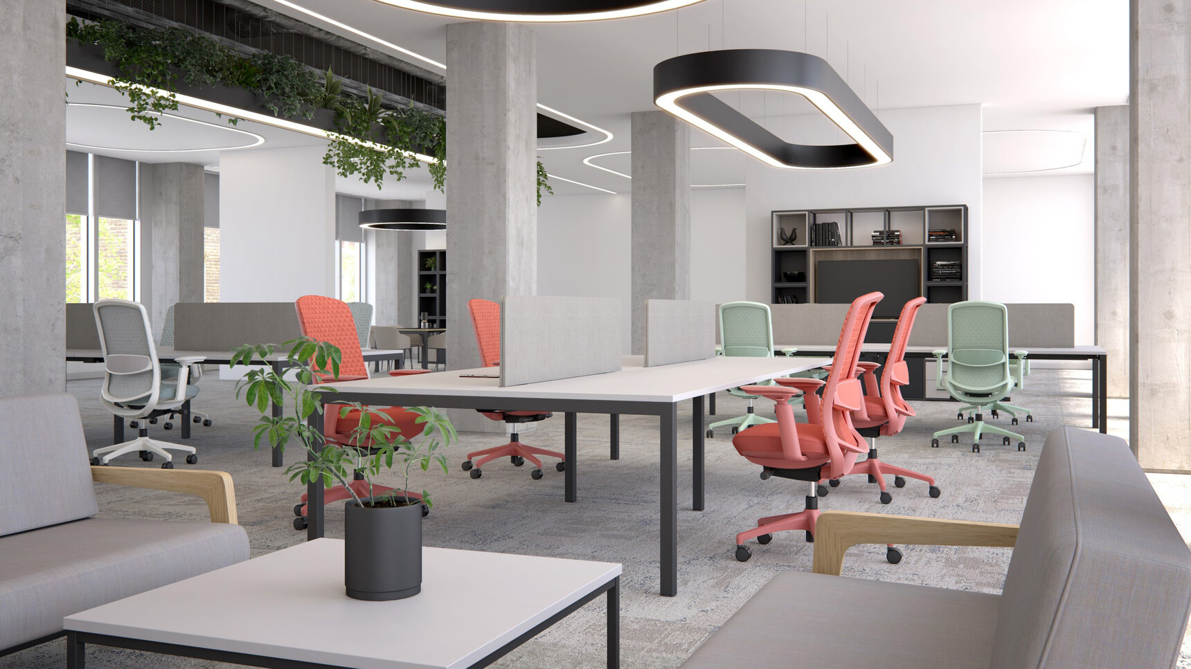 Elite Solo 3D Mesh Back Office Chairs | Terracotta Frame At Bench Desk In Office Setting