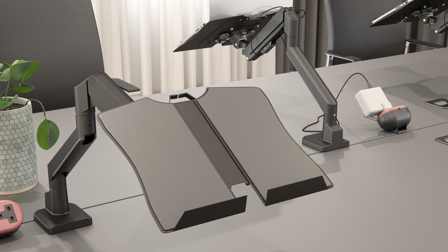 Elite Maya Single Monitor Arms Matt Black Finish In Situ