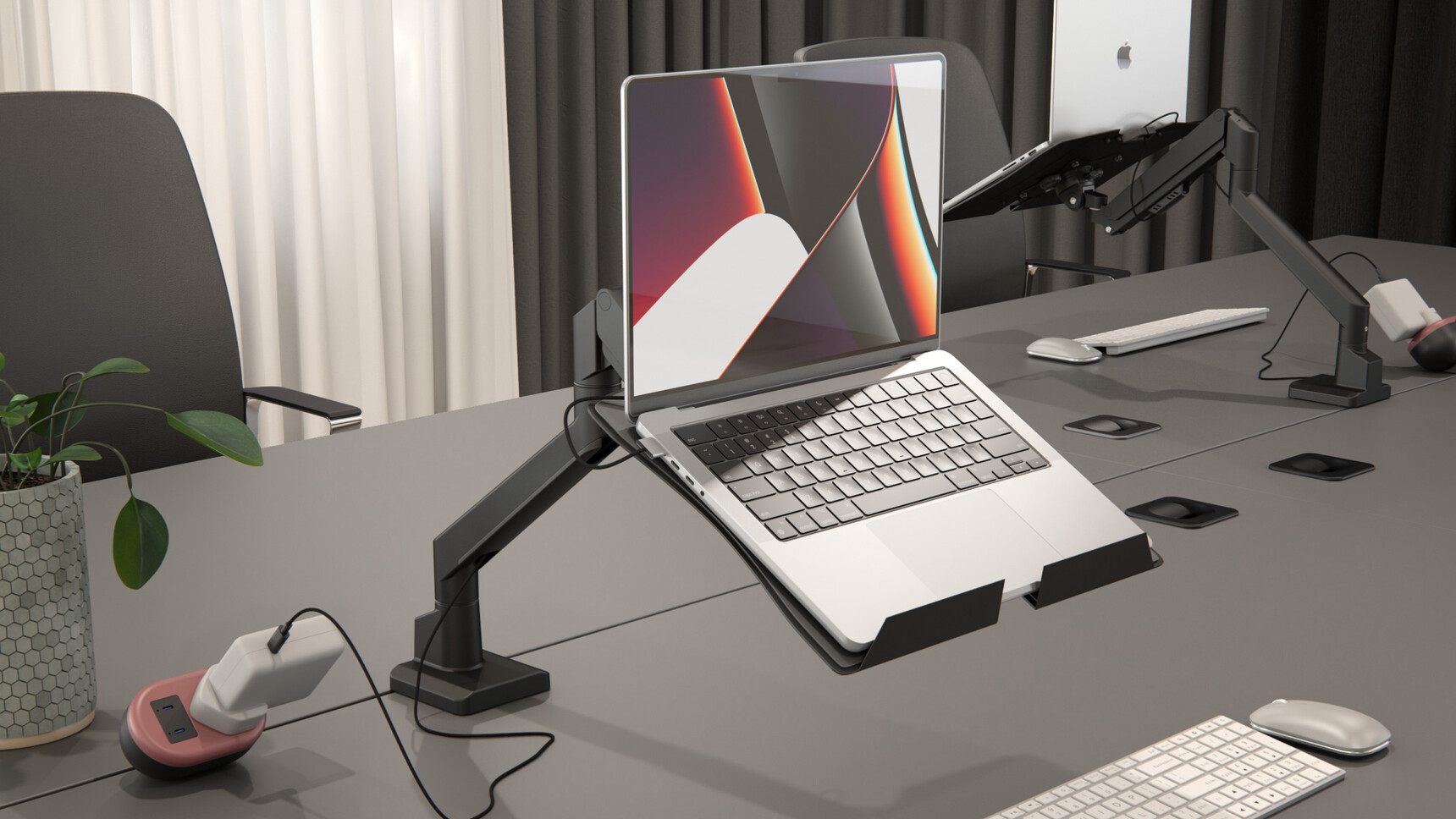 Elite Maya Single Monitor Arms Matt Black Finish In Office Setting
