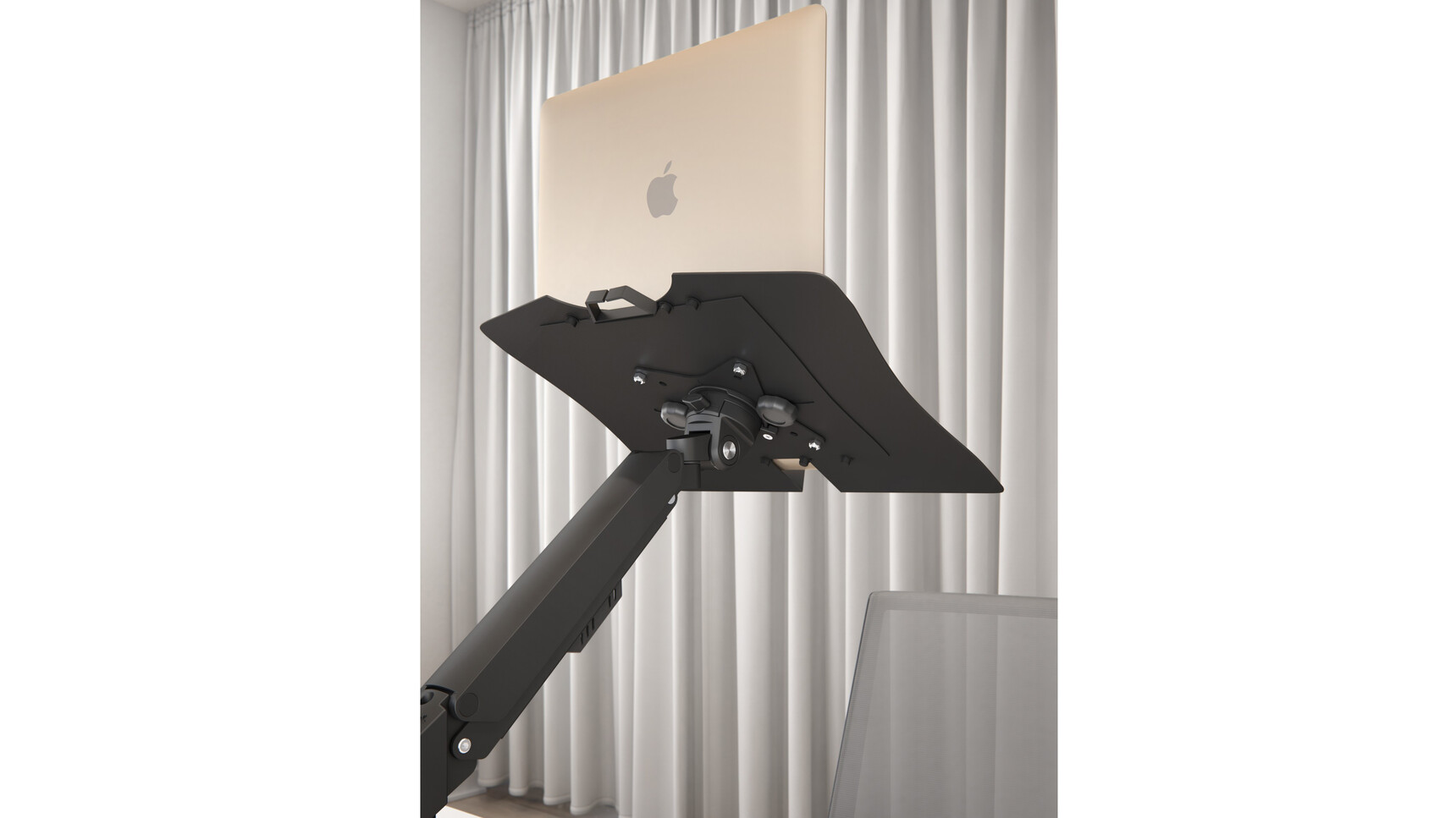 Elite Maya Single Monitor Arm Matt Black Finish With Laptop Family Image