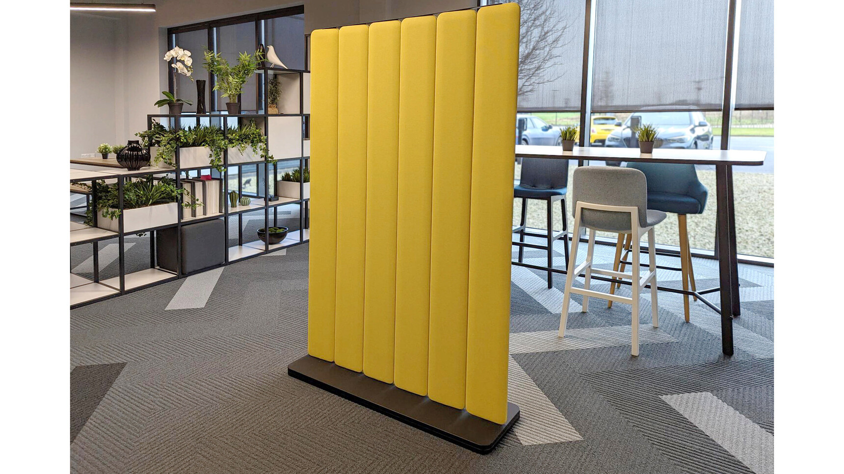 Elite Hive Straight Floor Standing Screens Yellow Upholstery In Office Setting