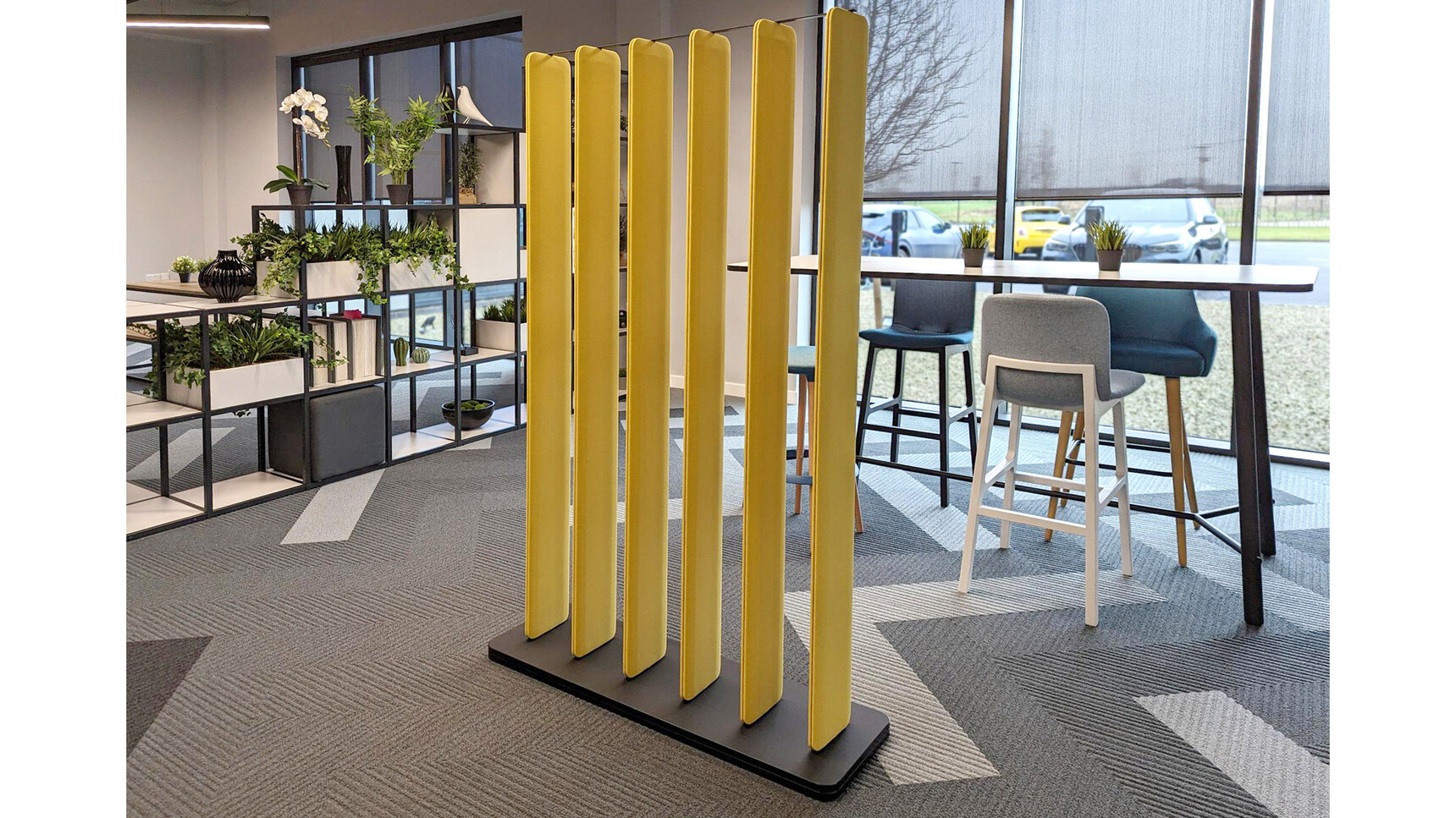 Elite Hive Straight Floor Standing Screens Yellow Upholstery In Office Environment