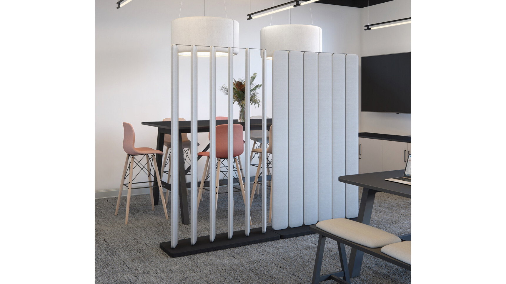 Elite Hive Straight Floor Standing Screens Grey Upholstery In Office Setting