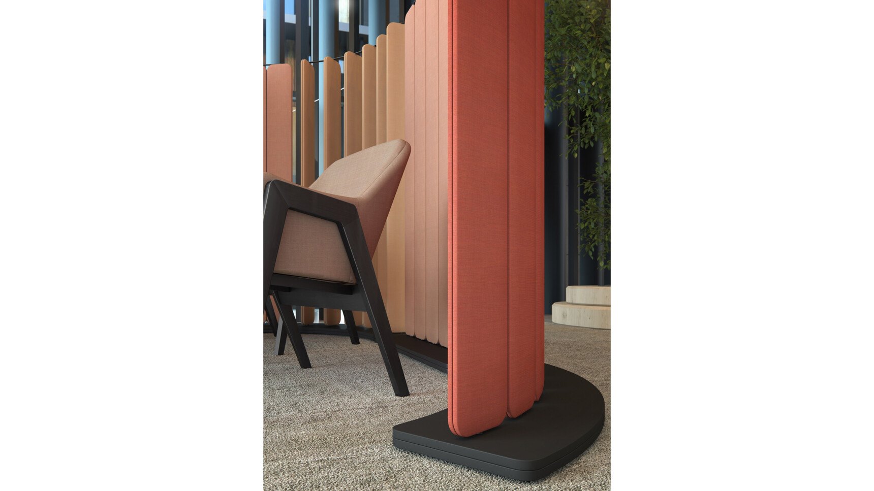 Elite Hive 60 Degree Curved Floor Standing Screens Orange Upholstery In Situ