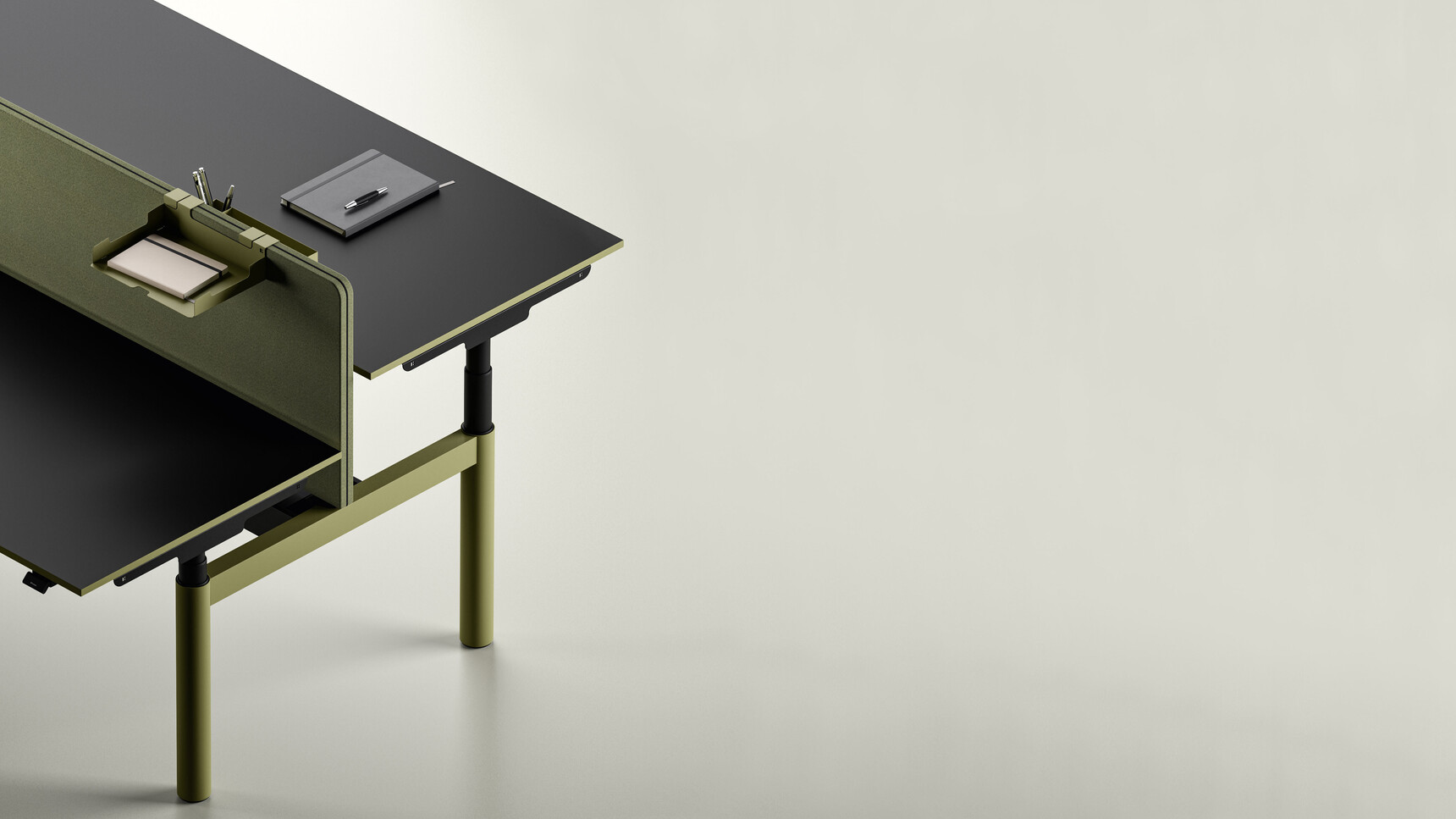 Bralco Nuvola Height Adjustable Bench Desk Black Top Finish Green Base Finish Family Image