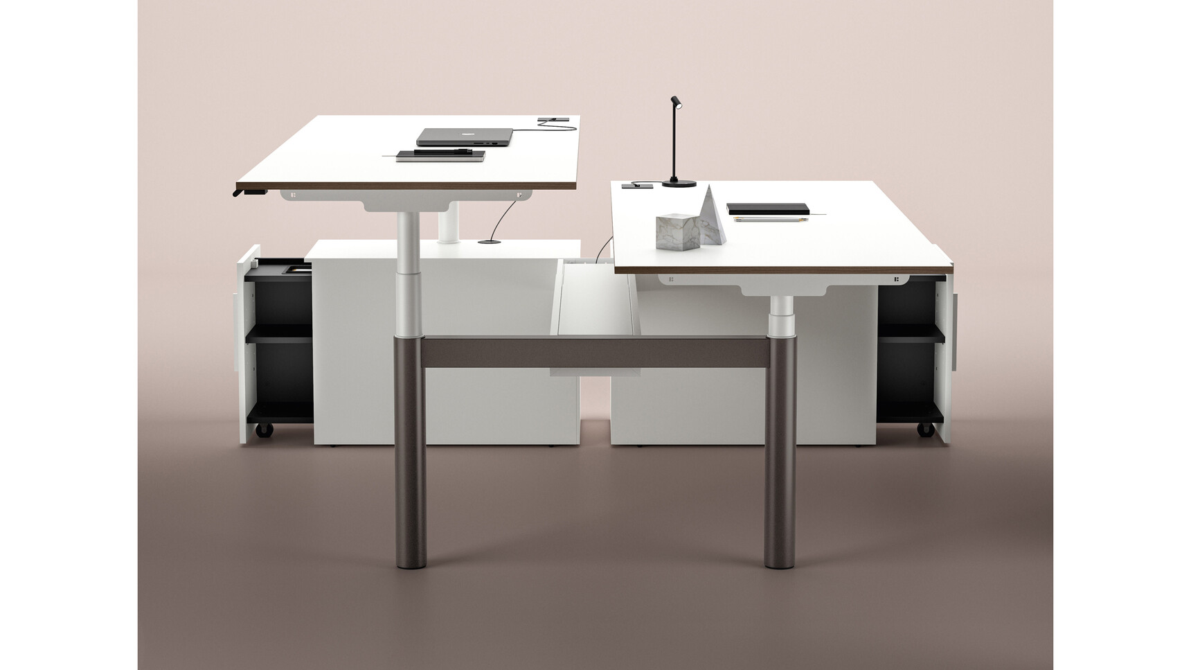 Bralco Nuvola Height Adjustable Bench Desk With Storage Family Image