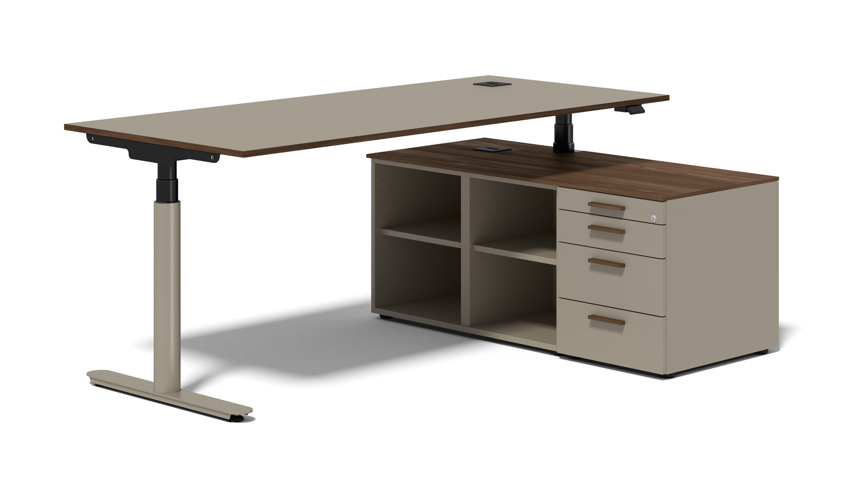 Bralco Nuvola Height Adjustable Desk With Return Storage With Wood Top Family Image