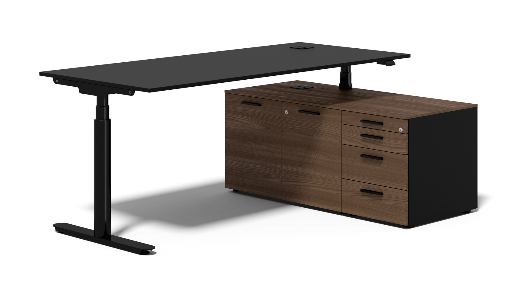 Bralco Nuvola Height Adjustable Desk With Return Storage Wood Storage Finish Family Image