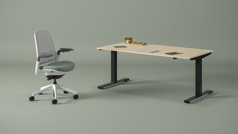 Steelcase Possilio Height Adjustable Desk Wood Top Black Finish With Series 1 Chair Family Image