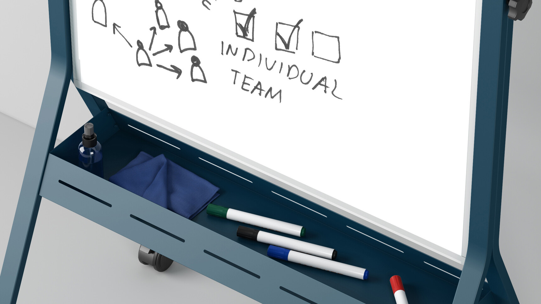 Elite Office Furniture Mobile Portrait Whiteboard Unit Atlantic Blue Finish In Office Detail Image