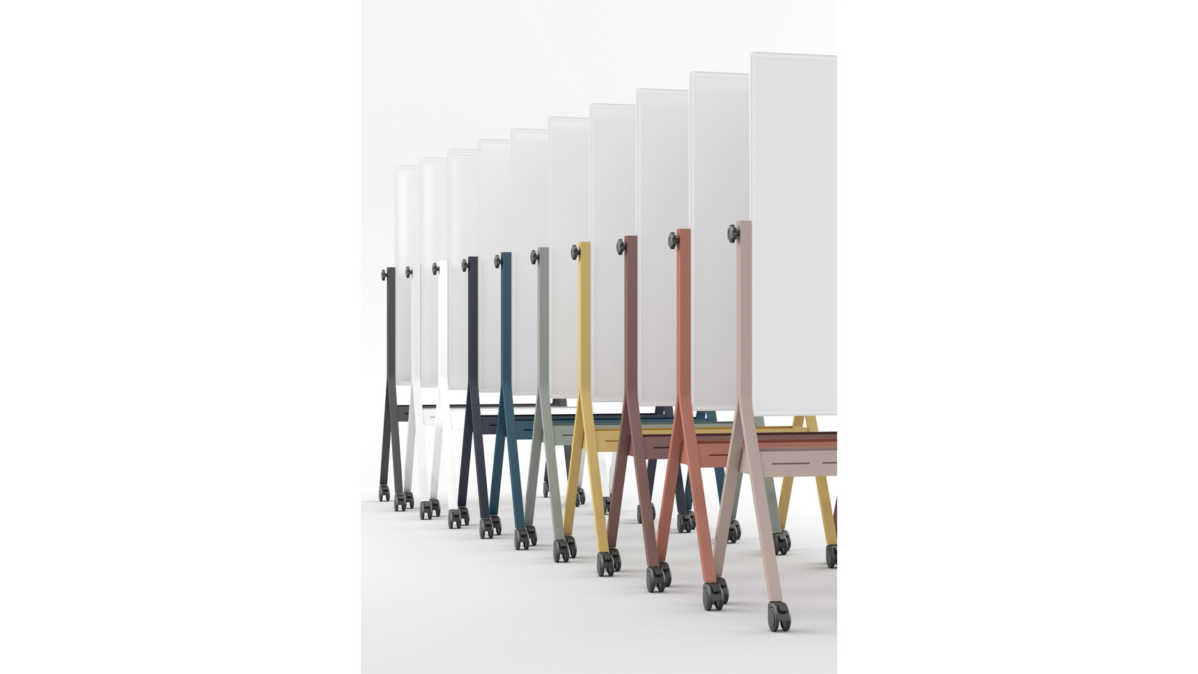 Elite Mobile Portrait Whiteboard Units In All Colours Group Image