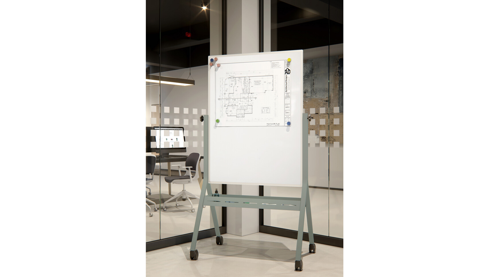 Elite Office Furniture Mobile Portrait Whiteboard Unit Olive Green Finish Family Image