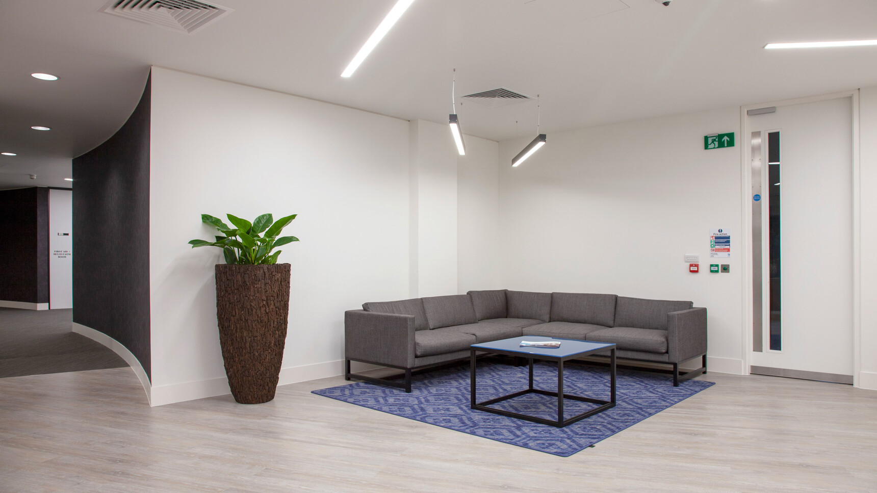 Boss Design Metro Large Rectangular Coffee Table With Blue Glass Table Top And Black Finish At Sofa