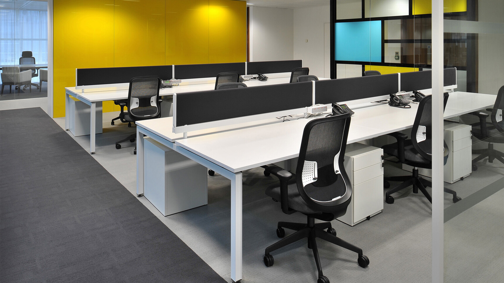 Twelve Orangebox Do Office Chairs In Grey Black Upholstery And Black Base Black White Frame At Desks White Finish