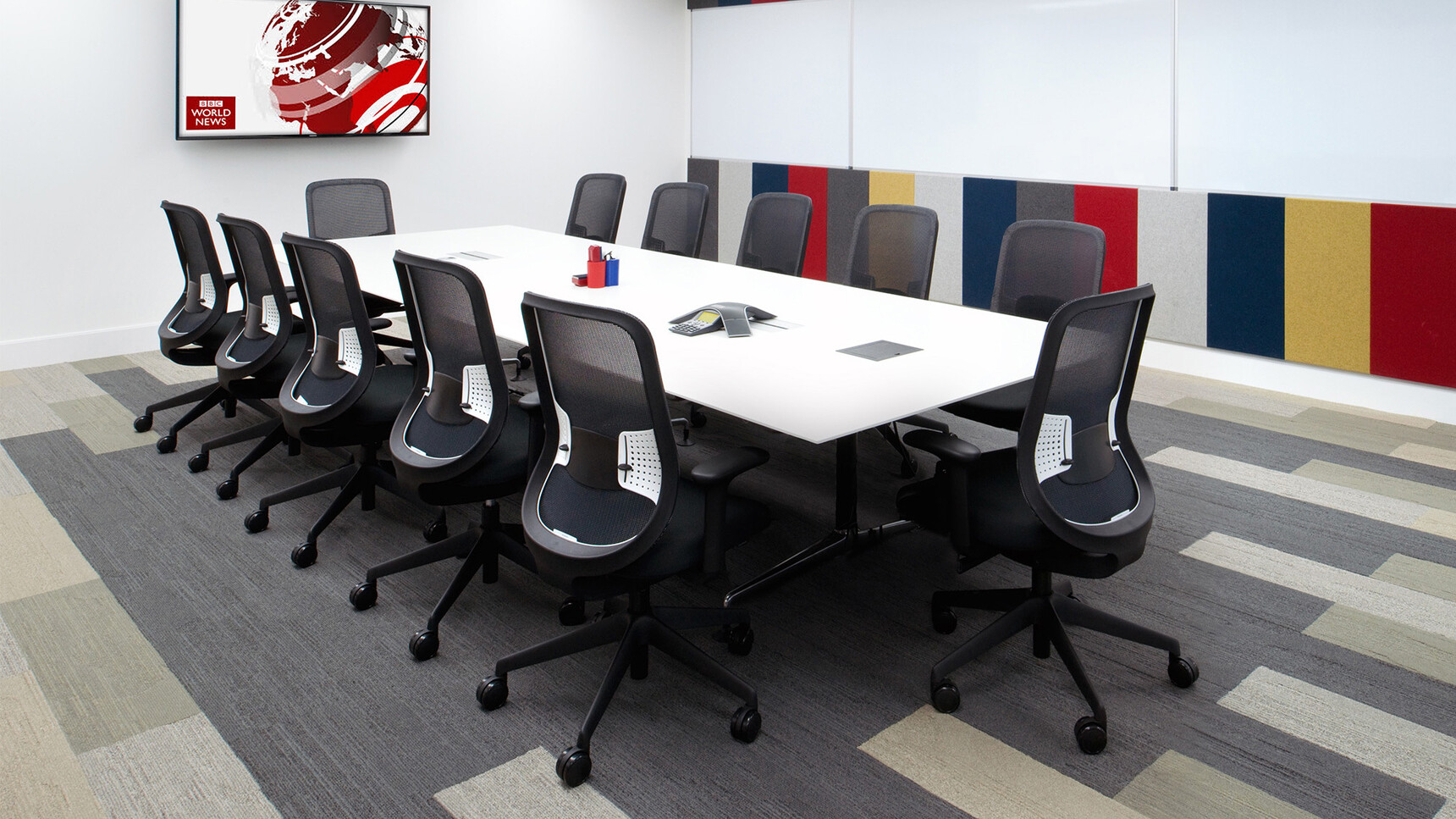 Twelve Orangebox Do Office Chairs In Black Finish At Meeting Table White Finish