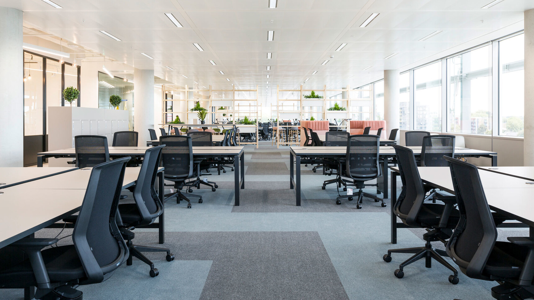 Various Workstories J1 Mesh Back Office Chairs Black Upholstery Finish At Desks Light Wood Finish