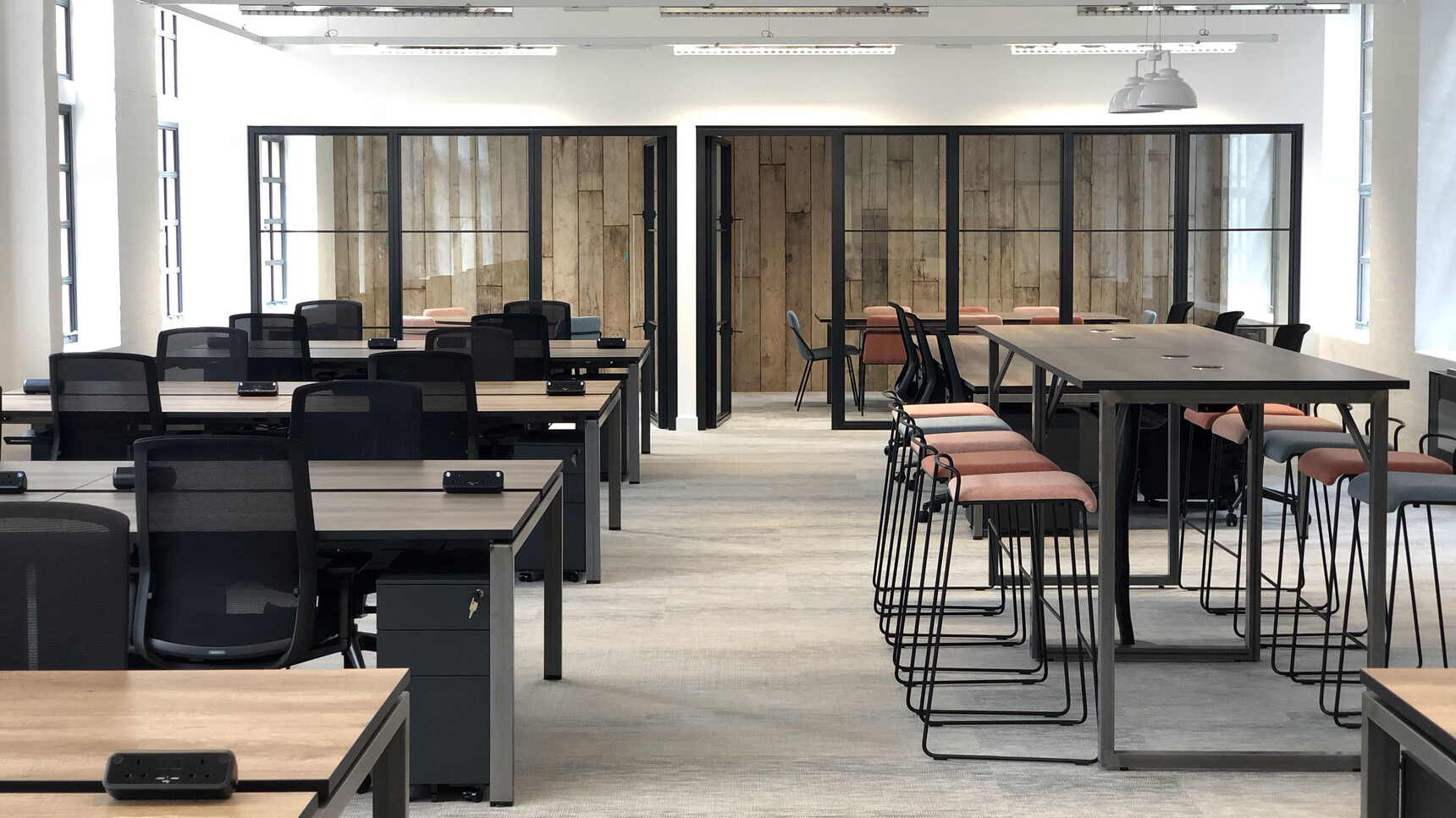 Various Workstories J1 Mesh Back Office Chairs Black Upholstery Finish At Desks Wood Finish Office Environment