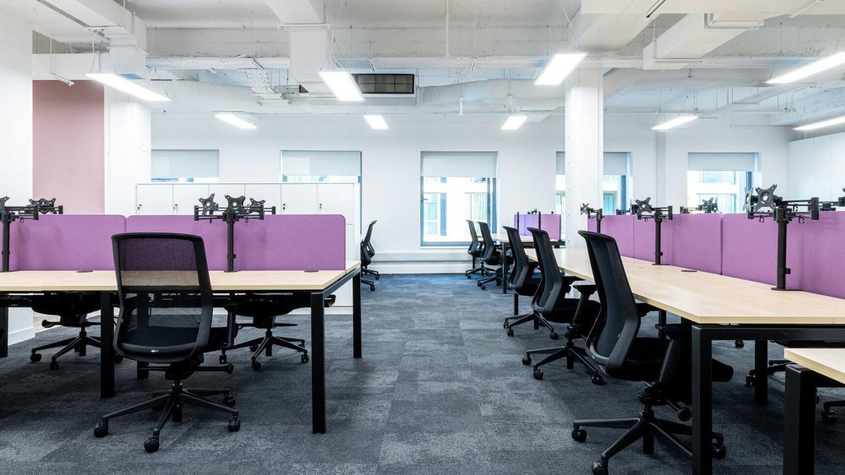 Nine Workstories J1 Mesh Back Office Chairs Black Upholstery Finish At Desks Wood Finish Purple Screens