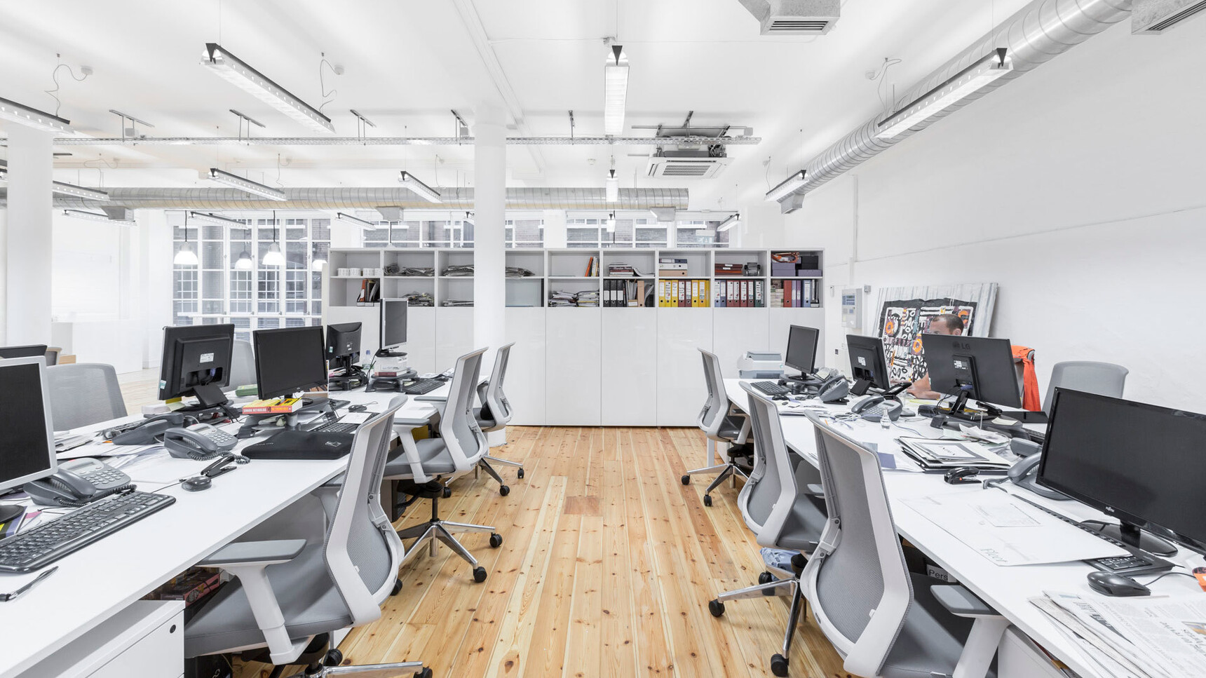 Various Workstories J1 Mesh Back Office Chairs Polished Base Grey Upholstery At Desks White Finish