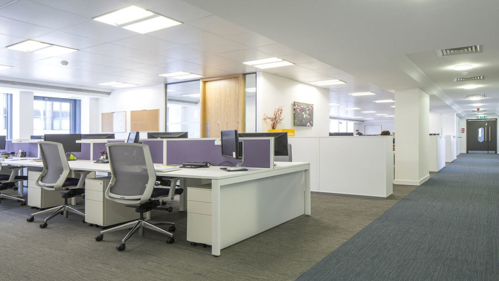 Four Workstories J1 Mesh Back Office Chairs Polished Base Grey Upholstery At Desks White Finish