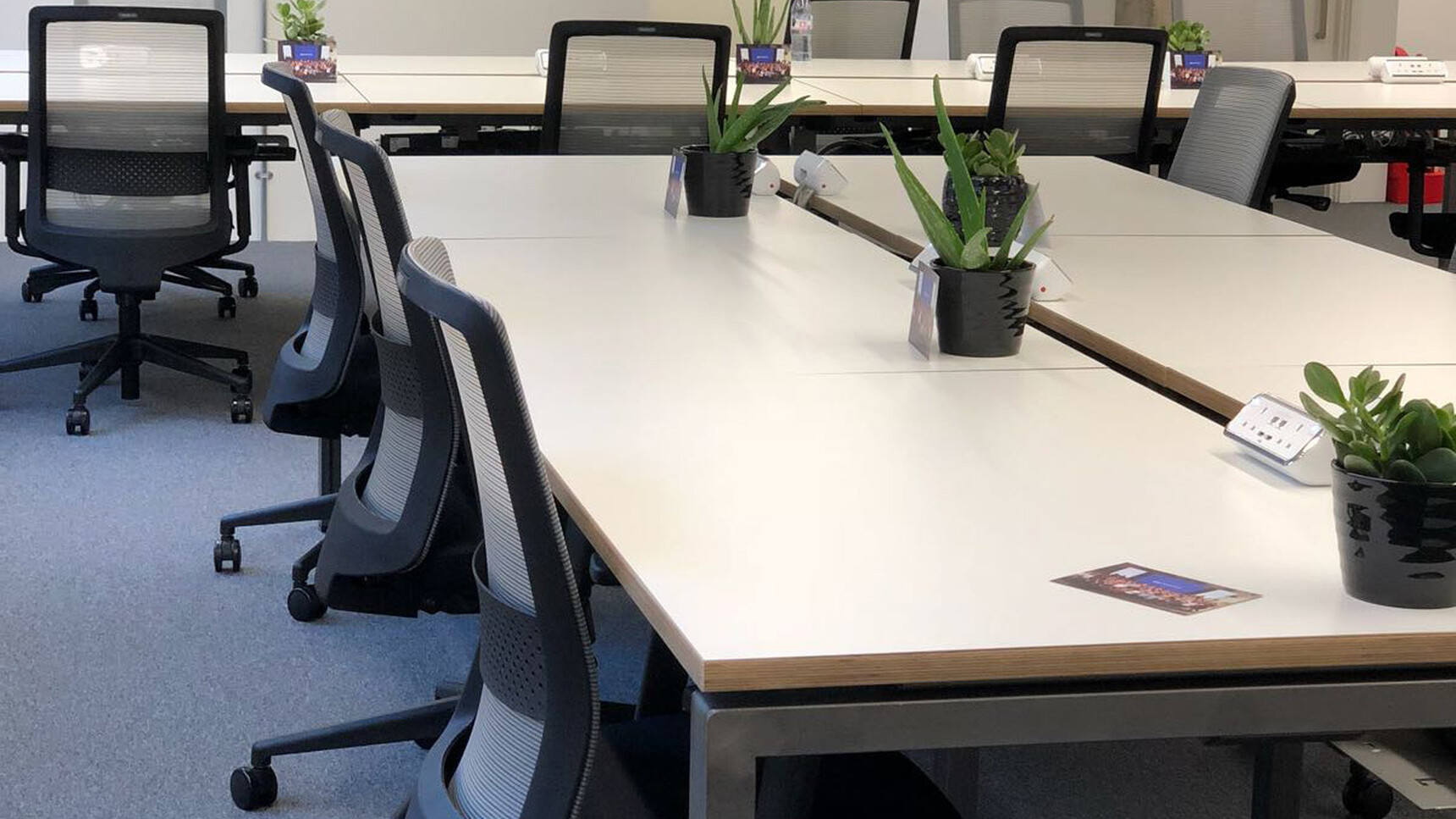 Seven Workstories S30 Mesh Back Office Chairs Black Grey Stripes Upholstery At Desks White Finish Grey Legs